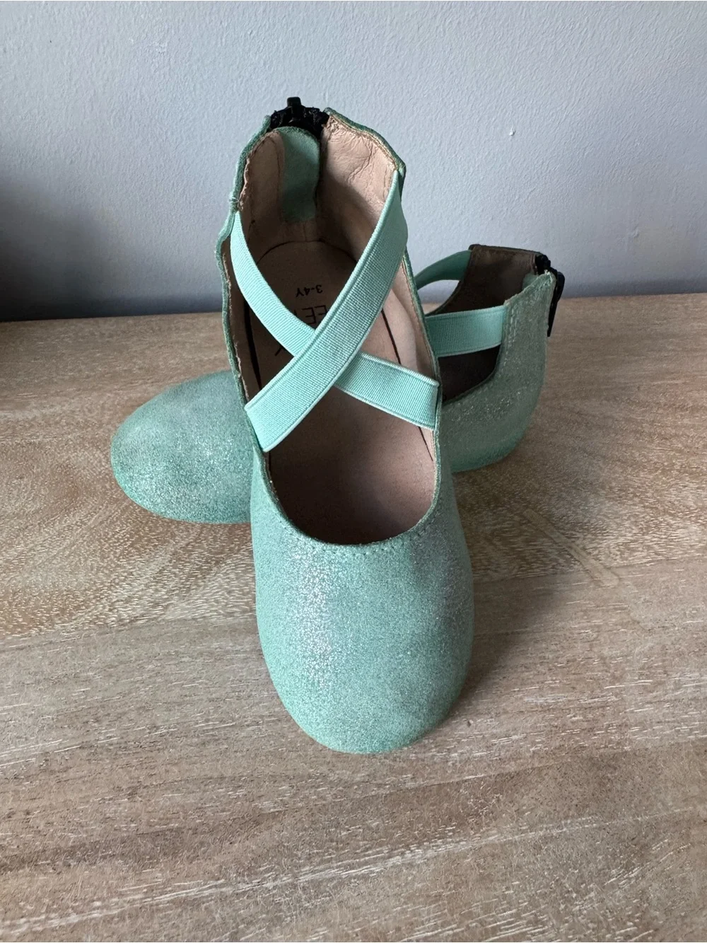 Monkey Feet Mint Green Glitter Ballet Flats with Elastic Cross Straps